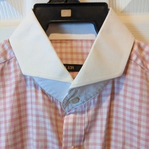 Pink and white checked cutaway collar shirt